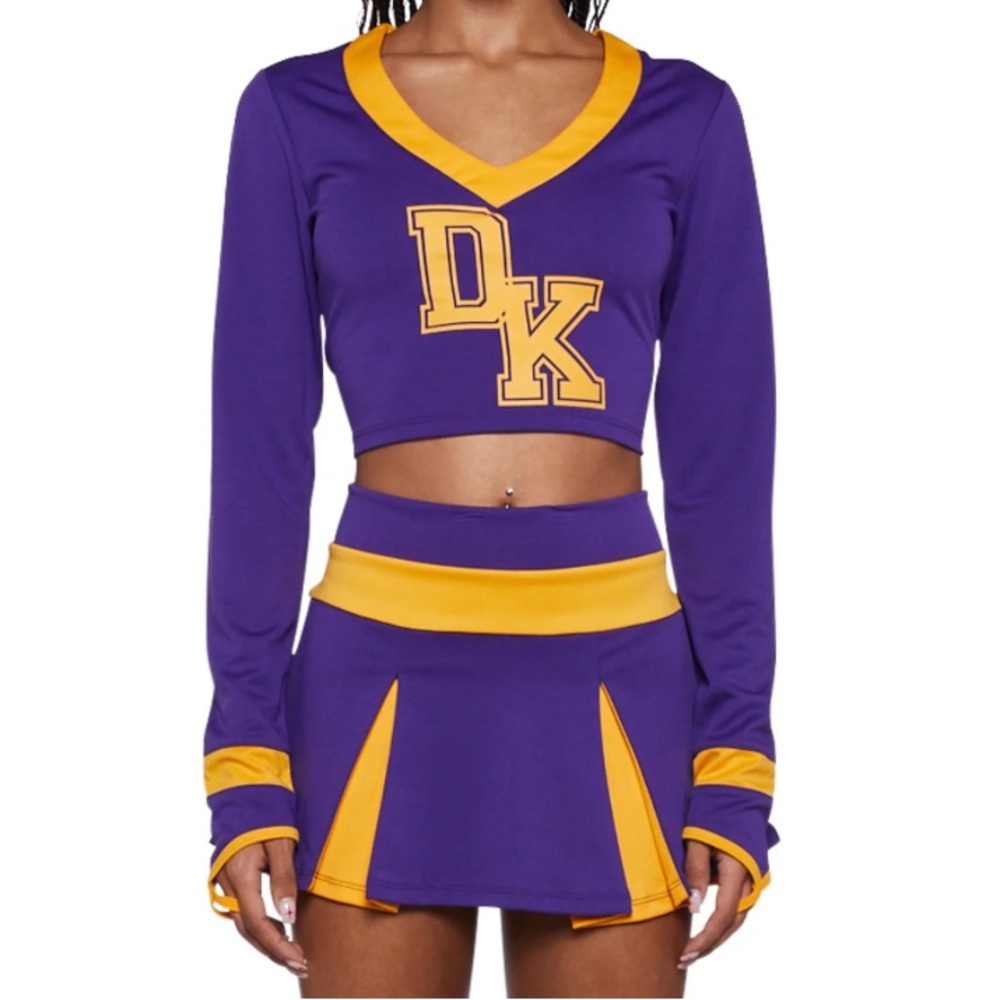 Dolls Kill “Jennifer’s Body”Purple and Gold Cheerleader Costume Crop Top & Skirt